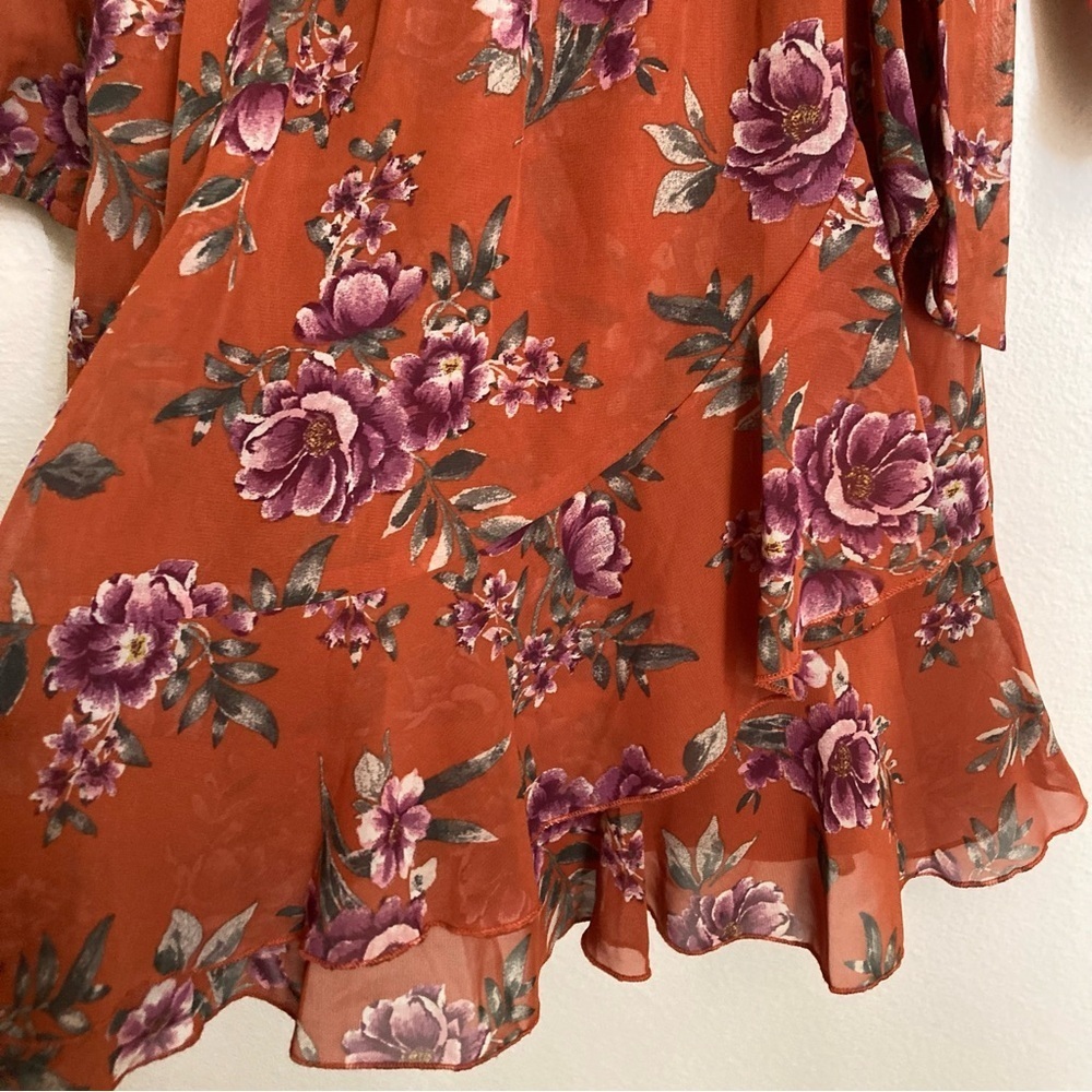 Speechless Floral Chiffon Dress Girls 12 Rust Orange Long Sleeve Lined - Picture 7 of 15